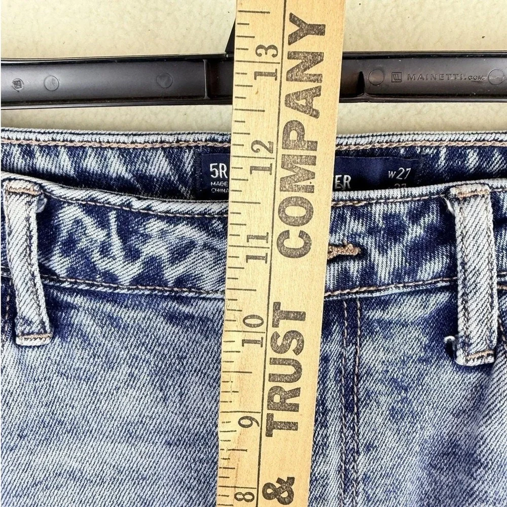 Hollister Jeans Womens 5R Blue Acid Wash Ultra High Rise Mom Plaid Patch Ripped
